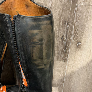 Pr Dressage Boots, Zips, Pr metal forms *older, creases, rubs/faded, scratches, Aftermarket Zips: stiff