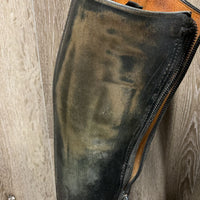 Pr Dressage Boots, Zips, Pr metal forms *older, creases, rubs/faded, scratches, Aftermarket Zips: stiff
