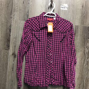 LS Western Shirt, snaps *gc, wrinkled, seam puckers, curled edges, hairy