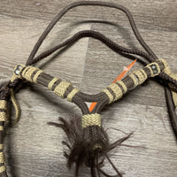 Nylon Rope Headstall, buckles *gc, dirty, faded, clumpy fringe, frays
