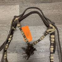 Nylon Rope Headstall, buckles *gc, dirty, faded, clumpy fringe, frays

