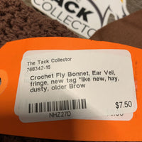 Crochet Fly Bonnet, Ear Veil, fringe, new tag *like new, hay, dusty, older