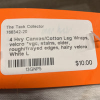 4 Hvy Canvas/Cotton Leg Wraps, velcro *vgc, stains, older, rough/frayed edges, hairy velcro
