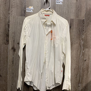 MENS LS Show Shirt *gc, older, crinkles, seam puckers, mnr stains, faded logo
