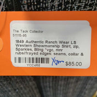 LS Western Showmanship Shirt, zip, Sparkles, Bling *vgc, mnr rubs/frayed edges: seams, collar & cuff edges, threads & pills