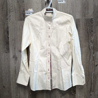 LS Show Shirt, attached snap collar, roll up sleeves *vgc, older, crinkled, mnr frayed button holes