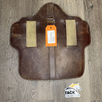 Leather/Fleece Belly Guard Attachment, elastic *fair, faded, stiff, dirty, older, v.scratched & scraped edges
