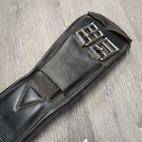 Thick Padded Dressage Girth *gc, dirty, hair, dry, 2 BROKEN keepers, curled/folded edges, deep creases
