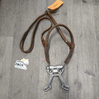 Leather & Aluminum 'Bumper' Tie Down, 2 Ear Headstall *older, dirty, gc, dings, dents, rubbed edges
