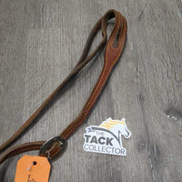 Leather & Aluminum 'Bumper' Tie Down, 2 Ear Headstall *older, dirty, gc, dings, dents, rubbed edges