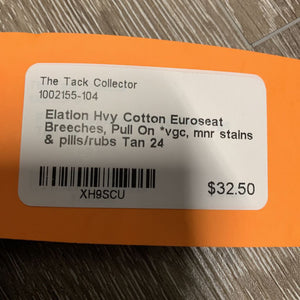 Hvy Cotton Euroseat Breeches, Pull On *vgc, mnr stains & pills/rubs