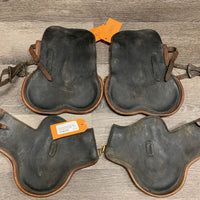 Open Front & Hind Leather Boots, velcro *gc, dirt, scratches, scrapes, older, cracked lining, faded
