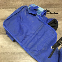 Padded Cordura Saddle Trail Bags, Hvy & Light Mesh Pockets, 2 nylon straps *gc, mnr dirt, stains, mesh holes, broken snap, rust, hair, older, frayed/rubbed edges
