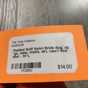 Padded Quilt Nylon Bridle Bag, zip *gc, older, stains, dirt, rubs?