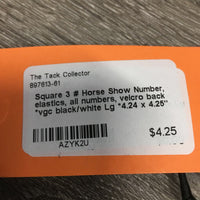 Square 3 # Horse Show Number, elastics, all numbers, velcro back *vgc
