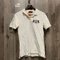 SS Polo Shirt, 1/4 Button Up *gc, pits: rubs/pills & stains, mnr hair, wrinkles
