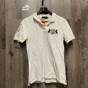 SS Polo Shirt, 1/4 Button Up *gc, pits: rubs/pills & stains, mnr hair, wrinkles
