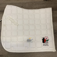 Quilt Microsuede Dressage Saddle Pad, tabs, embroidery *vgc, mnr staining, hair, threads, pills