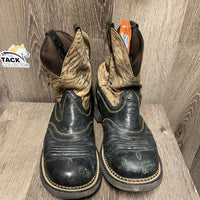 Pr Short Round Toe Western Boots *N0 insoles, heels rubs, gc, cracks, scuffs, white film
