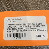 Med Winter Hood Only *gc, 0 wpf, faded, snags, rubs, mnr tear, missing hardware, clumpy fleece, mnr hair