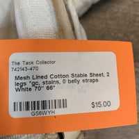 Mesh Lined Cotton Stable Sheet, 2 legs *gc, stains, 0 belly straps
