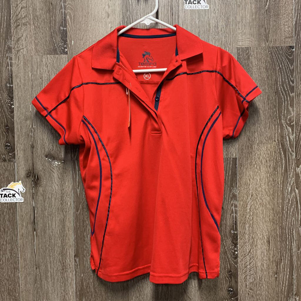 SS Polo Shirt, 1/4 Button Up *gc, mnr snags, twisted piping, mnr thread