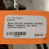 One Ear Headstall, Cowhide, Bling, 3 Conchos *vgc, clean