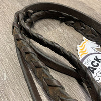 Braided Leather Reins*gc, mnr dirt, stains, broken unstitched laces, scuffs, stretched keepers
