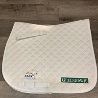 Quilted Jumper Pad, embroidered Greenhawk *gc, clean, mnr stains, hair, pilling, piping rubs, sm edge tears