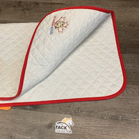 Quilt Baby Pad, embroidered Jump Alberta *gc, clean, stains, mnr hair, light pilling
