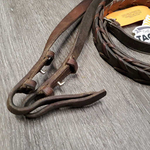 Wide/Thick Braided Reins *fair, older, CRACKED, stiff, dirt, unstitched lace, clean, stains