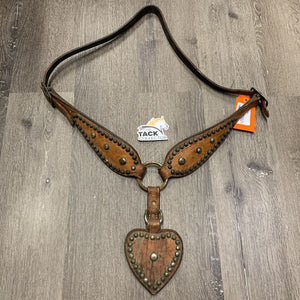 Riveted Leather Breastcollar *fair, older, dirty, stained, oxidization, CUT END, stiff, ben, cracks