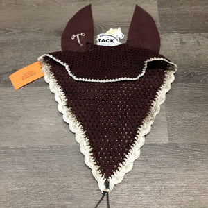 Crochet Fly Viel Ear Bonnet, x2 piping, x3 bling, nose elastic *vgc, hair, mnr dirt, faded?