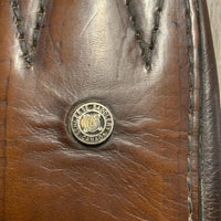 Leather Padded Girth, 2x Els *gc, older, clean, faded, marker, replaced elastic? mnr dirt, curling edges, hair, creases