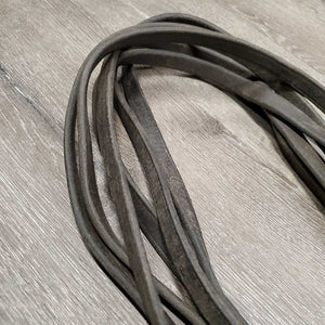 Rsd Leather Braided Reins, buckles, 1 stopper *fair, older, broken lace, soap, scraped edges, crackles/cracks, rubs, dirty