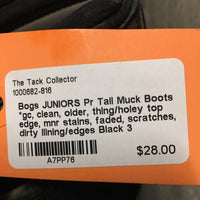 JUNIORS Pr Tall Muck Boots *gc, clean, older, thing/holey top edge, mnr stains, faded, scratches, dirty llining/edges