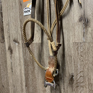 Quick Stop Lariat Hackamore, leather headstall, nylon fiador *gc, dirty, rusty, stains, taped