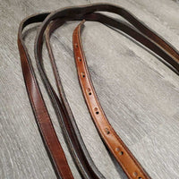 Pr Thick Narrow Stirrup Leathers *gc, mnr dirt, stains, scuffs, dents, older, xholes, scraped edges