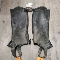 Leather Half Chaps, Back Zip *fair, v.dirty, faded, stained, rubs, undone stitching, older