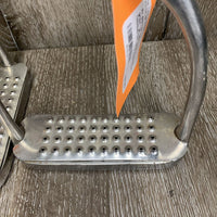 Pr Stirrup Irons, Cheese Grater grips *gc, dirt, plating, scratches, residue/film