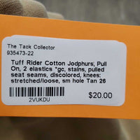 Cotton Jodphurs, Pull On, 2 elastics *gc, stains, pulled seat seams, discolored, knees: stretched/loose, sm hole