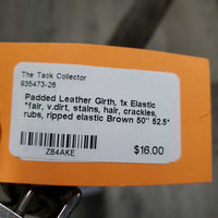 Padded Leather Girth, 1x Elastic *fair, v.dirt, stains, hair, crackles, rubs, ripped elastic