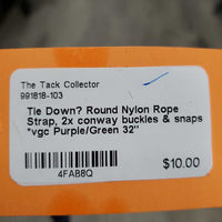 Tie Down? Round Nylon Rope Strap, 2x conway buckles & snaps *vgc
