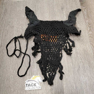 Crochet Fly Veil Ear Bonnet, fringe, string *older dirty, hairy, residue