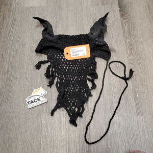 Crochet Fly Veil Ear Bonnet, fringe, string *older dirty, hairy, residue