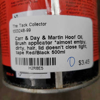 Hoof Oil, Brush applicator *almost emtpy, dirty, hair, lid doesn't close tight, tape
