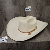 FidePal Vintage Mexican Straw Cowboy Hat, tassel, braided leather band *vgc, mnr stains, threads