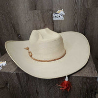 FidePal Vintage Mexican Straw Cowboy Hat, tassel, braided leather band *vgc, mnr stains, threads