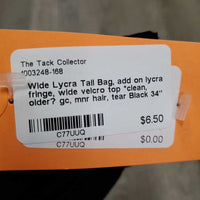 Wide Lycra Tail Bag, add on lycra fringe, wide velcro top *clean, older? gc, mnr hair, tear