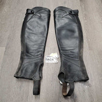 Pr Leather Half Chaps, back zips, bag *gc, dirty, scratches, UNDONE Zipper & Bottom Stitching, curled/folded lining, snags
